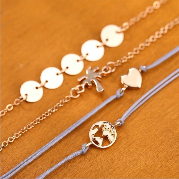 Bracelet set blue gold world heart palm tree Nwt - Picture 3 of 3